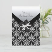 Birthday Party Black White Damask Kaart (Staand voorkant)