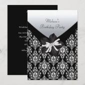 Birthday Party Black White Damask Kaart (Voorkant / Achterkant)