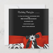 Birthday Party Black Zebra Stripe Red Flower Kaart (Achterkant)