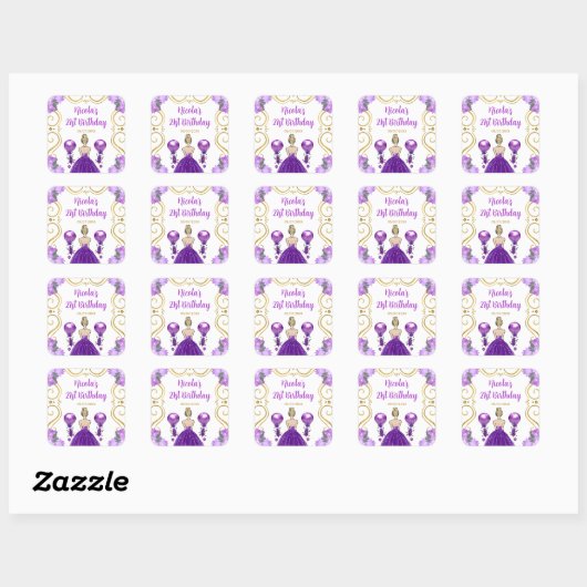 Birthday Party Blonde Princess in Purple Vierkante Sticker (Vel)