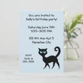 Birthday Party Blue and Black Cat Kaart (Staand voorkant)