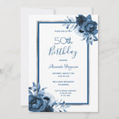 Birthday party blue florals white Silver Kaart (Voorkant)