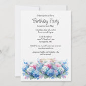 Birthday Party Blue Hydrangea Flower Invitation (Devant)