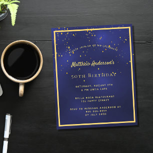 Birthday party blue mannen budget uitnodiging flyer