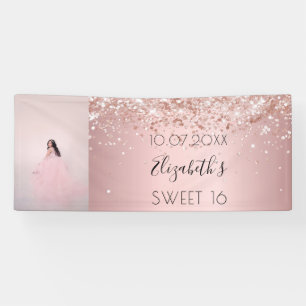 Birthday party blush roze glitter foto welkom spandoek