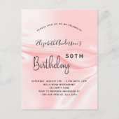 Birthday party blush roze satin rag uitnodiging briefkaart (Voorkant)