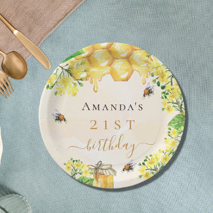 Birthday party bumble bijen honey yellow florals papieren bordje
