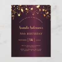 Birthday party burgundy gold stars glazen