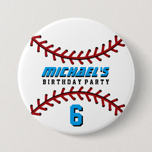 Birthday Party Button Pin White Baseball Sports
