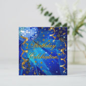 Birthday Party Celebration Retro Blue Disco Ball Kaart (Staand voorkant)