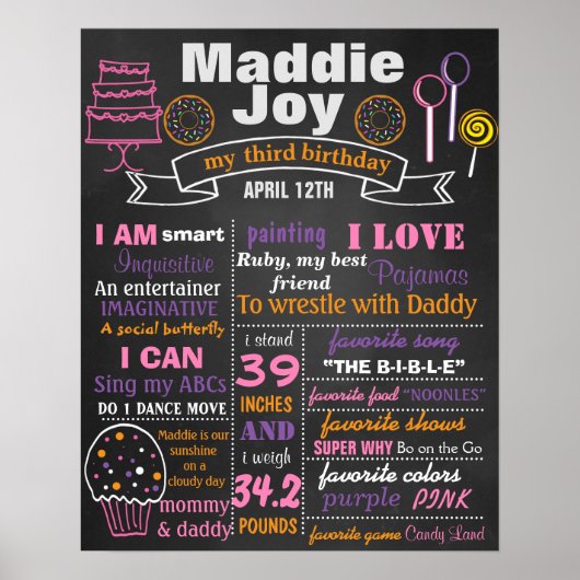 Birthday Party chalkboard sign poster Snoep (Voorkant)