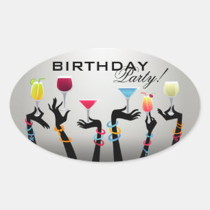 Birthday Party Cocktail Ovale Sticker