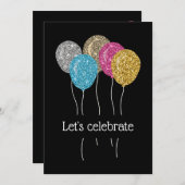 Birthday Party Colorful Glitter-ballonnen Kaart (Voorkant / Achterkant)