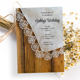 Birthday Party Country Lace en Barn Wood Kaart