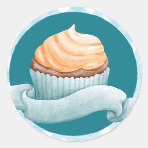 Birthday Party Cupcake Sticker Blue Gingham Pset