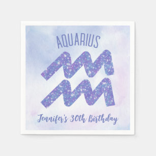 Birthday Party Cute Aquarius Paars Astrology Servet