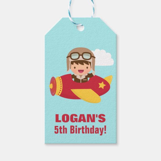 Birthday Party Cute Aviator Boy Cadeaulabel (Voorkant)