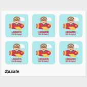 Birthday Party Cute Aviator Boy Vierkante Sticker (Vel)