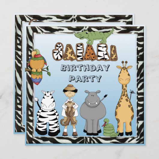 Birthday Party Cute Safari Animals Kaart (Voorkant / Achterkant)