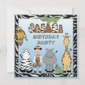 Birthday Party Cute Safari Animals Kaart (Voorkant)