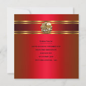 Birthday Party Damask Red Gold Invite Kaart (Achterkant)