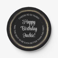 Birthday Party Elegant Black, White en Gold Round