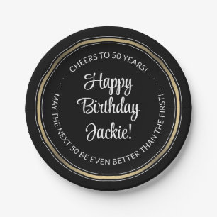 Birthday Party Elegant Black, White en Gold Round Papieren Bordje
