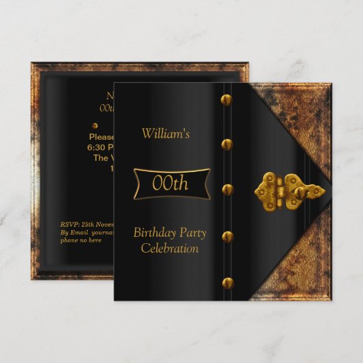 Birthday Party Elegant Mannen Rusty Gold Black Kaart (Voorkant / Achterkant)