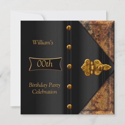 Birthday Party Elegant Mannen Rusty Gold Black Kaart (Voorkant)