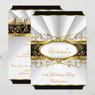 Birthday Party Elegant White Gold Floral Black 3 Kaart