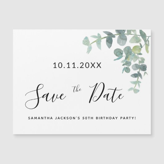 Birthday party eucaluptus greenery save the date (Voorkant)