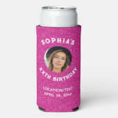 Birthday Party Favor Pink Glitter Foto (Seltzer Achterkant)