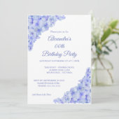 Birthday Party Floral Blue Hydrangeas White Kaart (Staand voorkant)