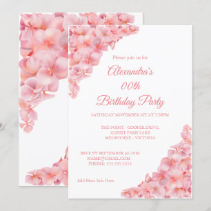 Birthday Party Floral Pink Hydrangeas White Kaart