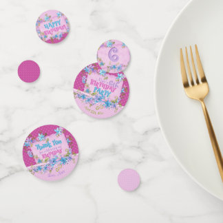Birthday Party Floral Pink Polka Dots Confetti