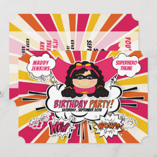 Birthday Party for Girls Super Kinder Pink Comic I Kaart