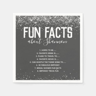 Birthday Party Fun Facts Silver Glitter Girly Nap Servet