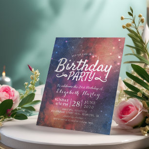 Birthday Party Galaxy Stars Nebula Constellations Uitnodiging Briefkaart