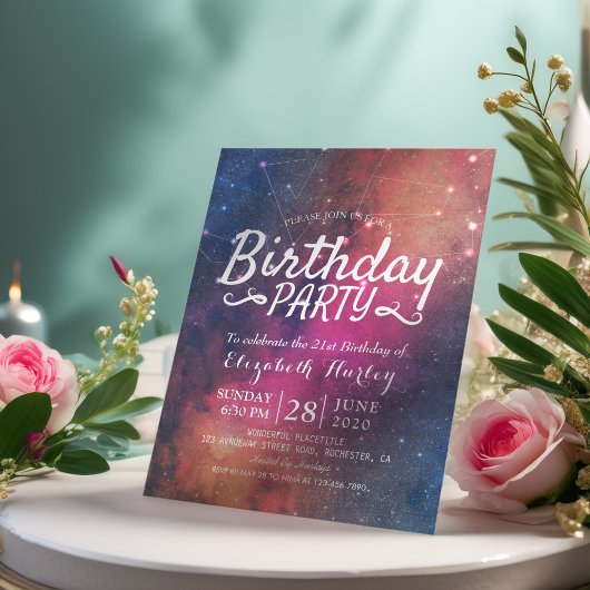 Birthday Party Galaxy Stars Nebula Constellations Uitnodiging Briefkaart