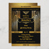 Birthday Party, Gatsby-stijl, Art Deco, gouden zwa Kaart (Voorkant / Achterkant)