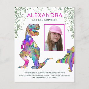 Birthday party Girls Dinosaur Budget Invite Pink Flyer