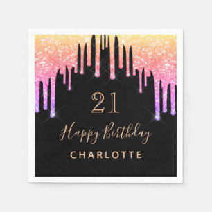 Birthday party glitter zwarte regenboogroze vonk servet