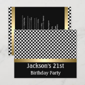 Birthday Party Gold Black & White Check Patroon Kaart (Voorkant / Achterkant)