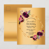 Birthday party gold floral luxe uitnodiging (Voorkant / Achterkant)