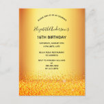 Birthday party gold metal glam invitation<br><div class="desc">A modern, stylish and glamorous invitation for a girl's Sweet 16th birthday party. A faux gold metallic looking background and sparkle. The name is written with a modern black hand lettered style script. Templates for your party details. Tip: If you don't want it to look like a postcard, click customize,...</div>