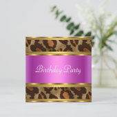 Birthday Party Gold Pink Leopard Kaart (Staand voorkant)