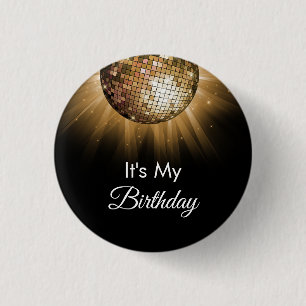 Birthday Party Gold Sparkle Disco Ball Ronde Button 3,2 Cm