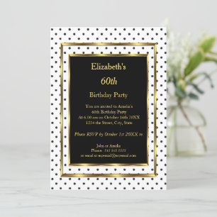 Birthday Party Gold White Black Polka Dots Kaart