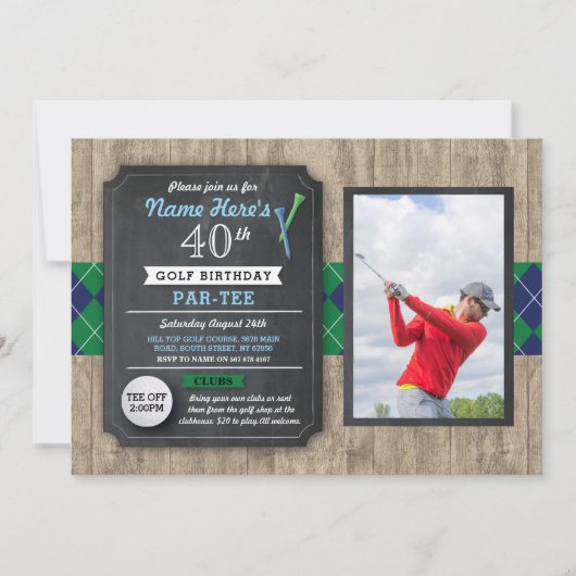 Birthday Party Golf Ball Photo Golfing Invitation  (Devant)