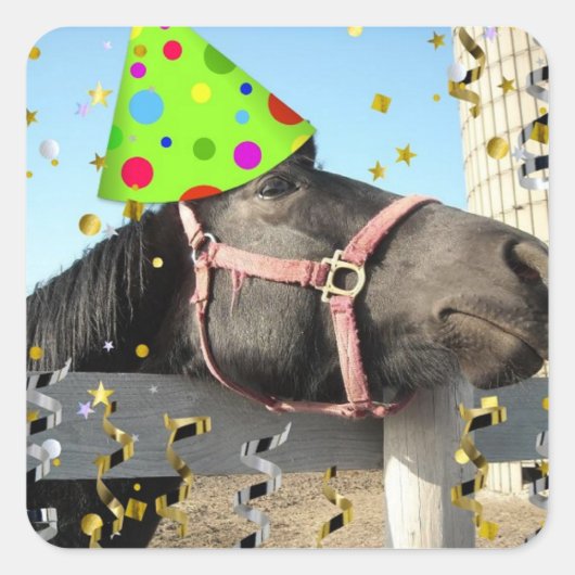 Birthday Party Horse Vierkante Sticker (Voorkant)